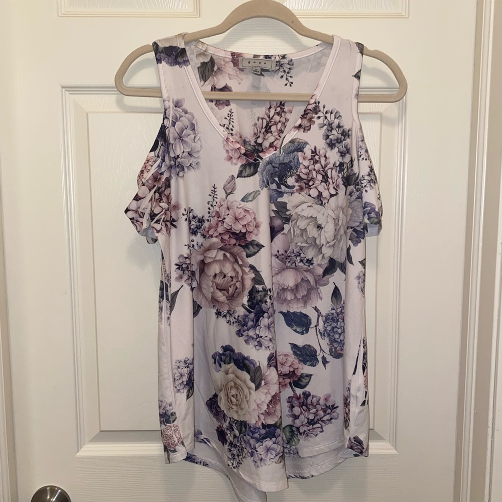 Gaze White Pastel Floral Off the Shoulder Blouse